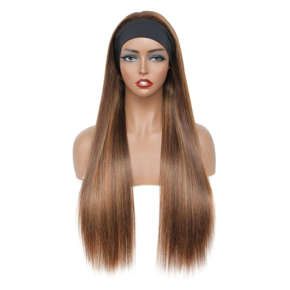 4/30 Ombre Highlight Headband Wig Human Hair Straight Glueless None Lace Front Headband Wig Brazilian Virgin Hair Wigs for Black Women - 24 inch