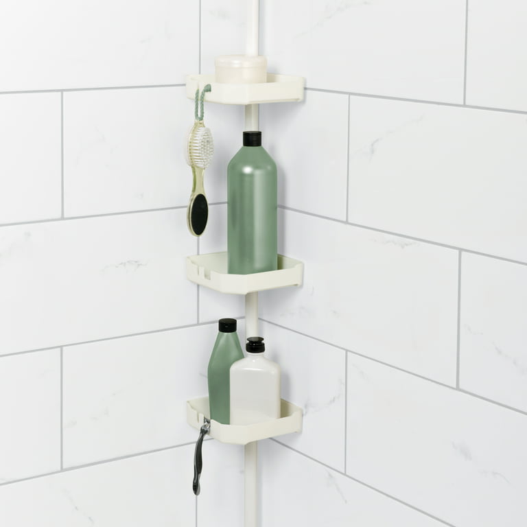 Questech 8 inch Corner Shower Shelf and 5 inch Shower Caddy Soap Dish -  Polished Bright White Wall Mounted Bathroom Organizer Geo