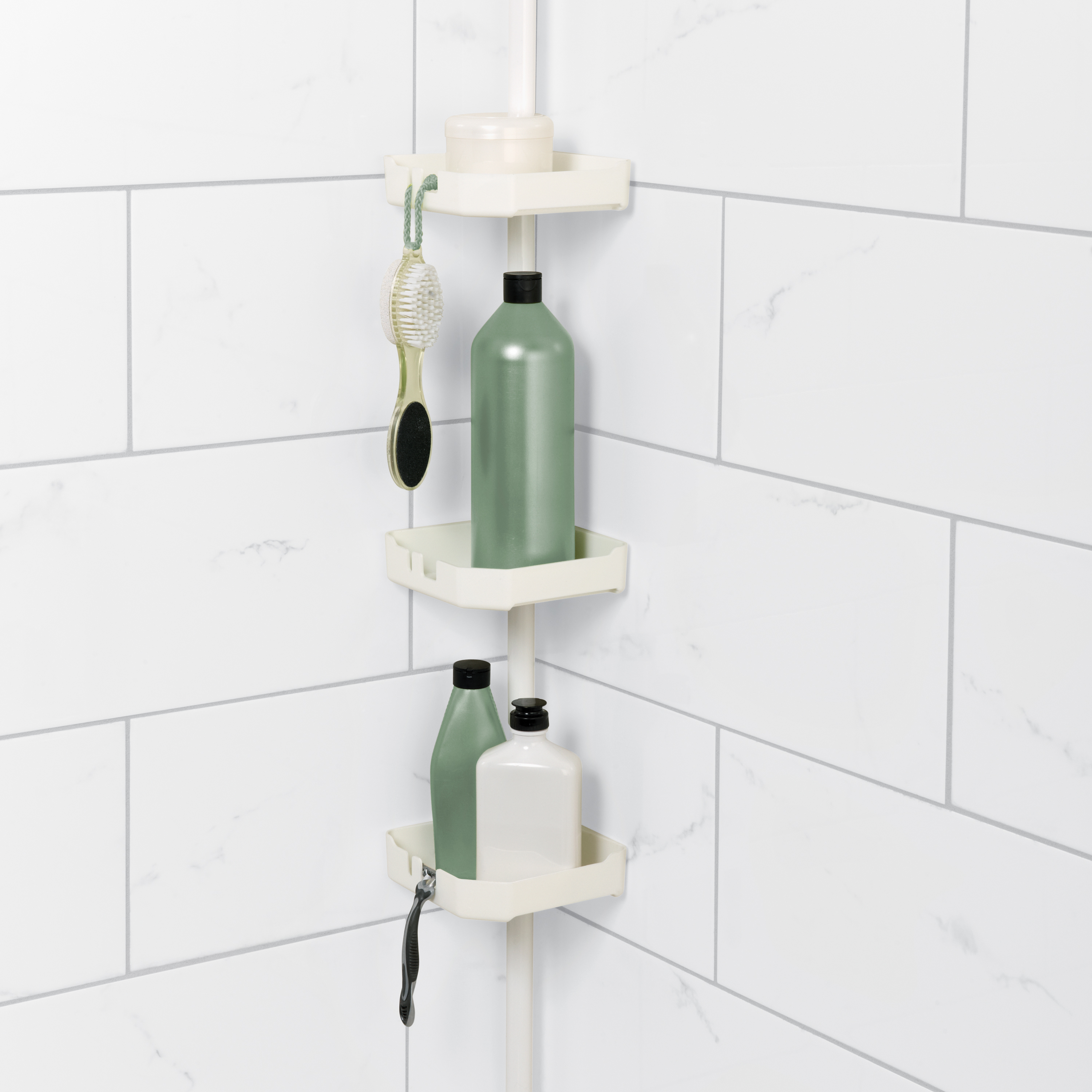 White Shower Caddy with 3 Shelves, Zenna Home Corner Tension Pole - image 2 of 10