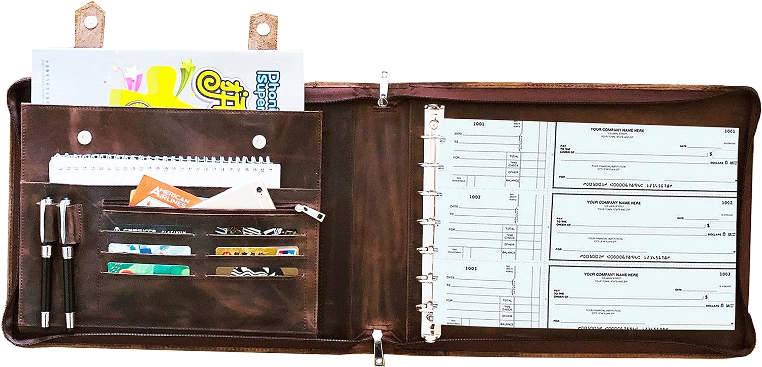 7 Ring Check Binder for Business Checks, Checkbook Binder with Zipper for 3-up Business Checks,Personalized Check Book Portfolio for 9 x 13 inch Sheets 600 Check, Check Holders for Men/Women