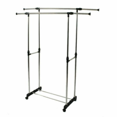 Garment Storage Racks Hanging Clothing Garment Rack on Wheels Portable Clothes Storage Rack with 1 Tiers Shelves Extendable Rod Laundry Drying Rack ()