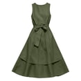 thumbnail image 7 of NTACZA Sundresses for Women Cotton Lien Sleeveless Maxi Flowy A-Line Round Neck Casual Ruched Waist Front Tie Vacation Beach Green L, 7 of 7