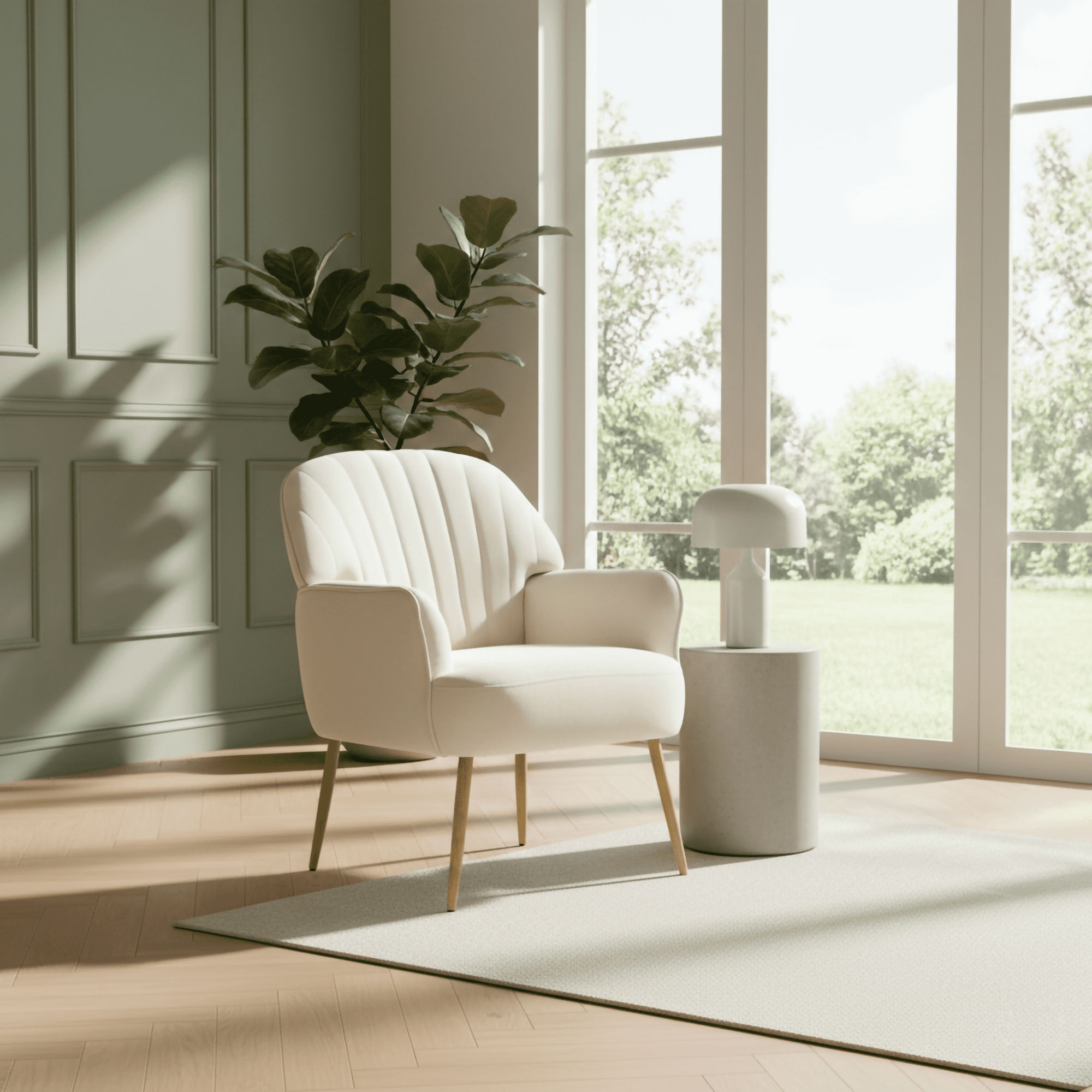 Modern Accent Chair with Velvet Fabric, Soft Ergonomic Upholstered Armchair Comfy Single Sofa Lounge Chair for Living Room, Apartment, Office,Beige