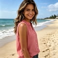 thumbnail image 4 of vigerkar Womens Sleeveless Button Down Shirts Cotton Linen Tank Tops V Neck Dressy Casual Loose Blouses Business Work Tops (Pink, XXL), 4 of 8