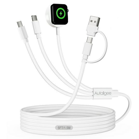 3-in-2 Multi charging cable compatible with iWatch Ultra/SE/Series 10/9/8/7/6/5/4/3/2/1 & iPhone 16/15/14/13/12, Galaxy S25/S24 (5FT/1.5M)Portable Travel Charging Cord