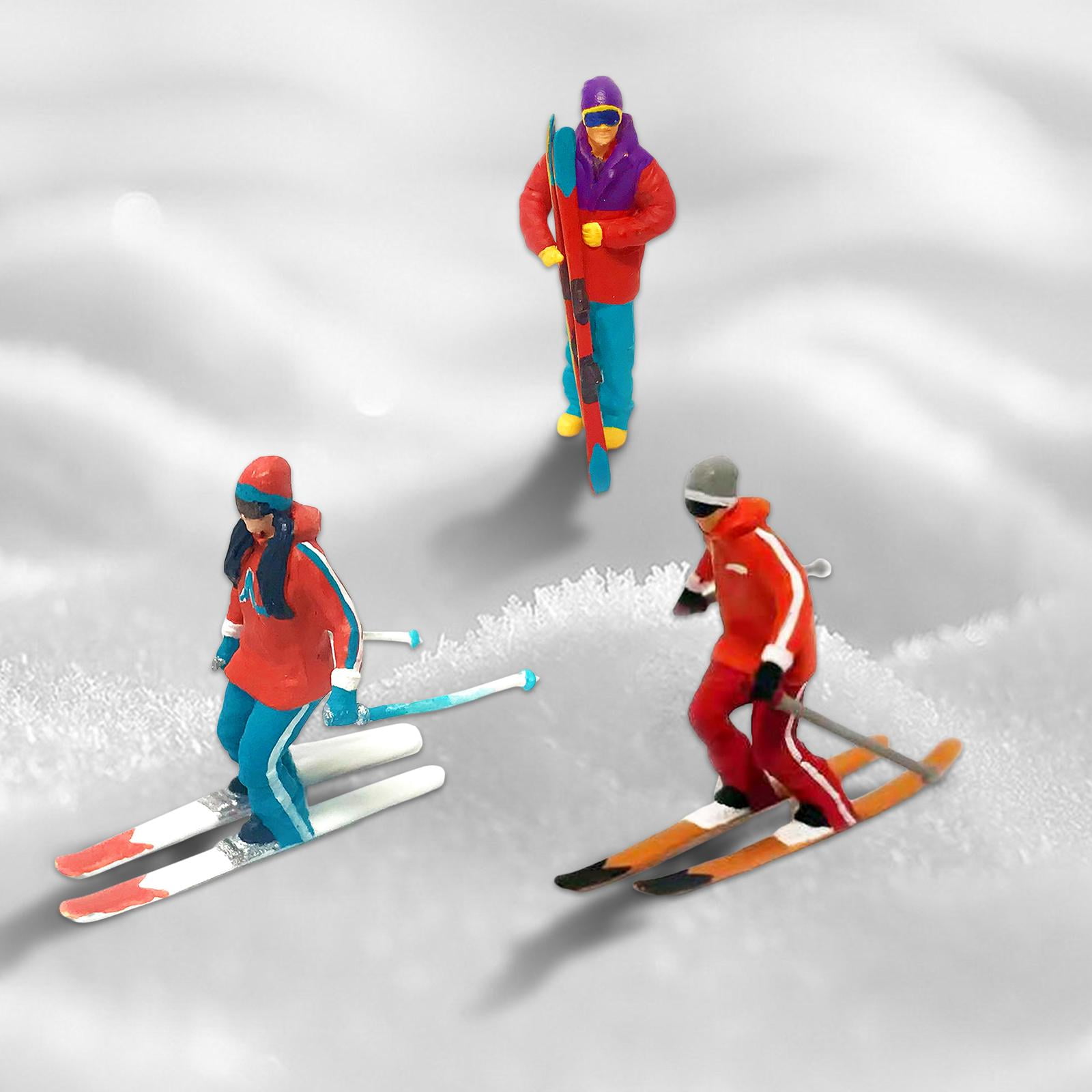 Miniature people, Skier playking ski on snow stream. Image use for sport  ,travel concept. Stock Photo