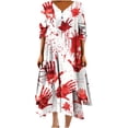 thumbnail image 2 of WFJCJPAF 2025 New Halloween Halloween Dresses for Women You Wear to Halloween Wedding,Women's Casual Halloween Print Loose Button Hem Irregular V-neck Dress - Blue XXXL, 2 of 5