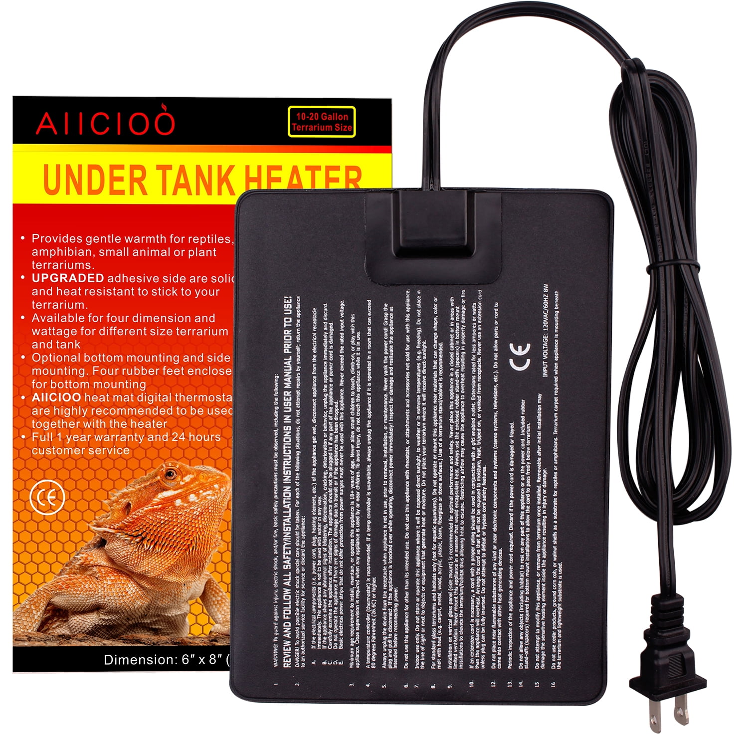 7W- 6x11 in 110V US Plug Reptile Under Tank Warmer Mat Heating Mat with Temperature Controller Forliver Reptile Pet Heating Pad Mat Bed