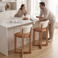 thumbnail image 3 of Dayalane Mid Century Modern Bar Stools Set of 2, 26" Counter Height Faux Leather Upholstered Stools with Curved Back, X-Shape Wood Legs for Kitchen Island, Dining Room, Brown, 3 of 9