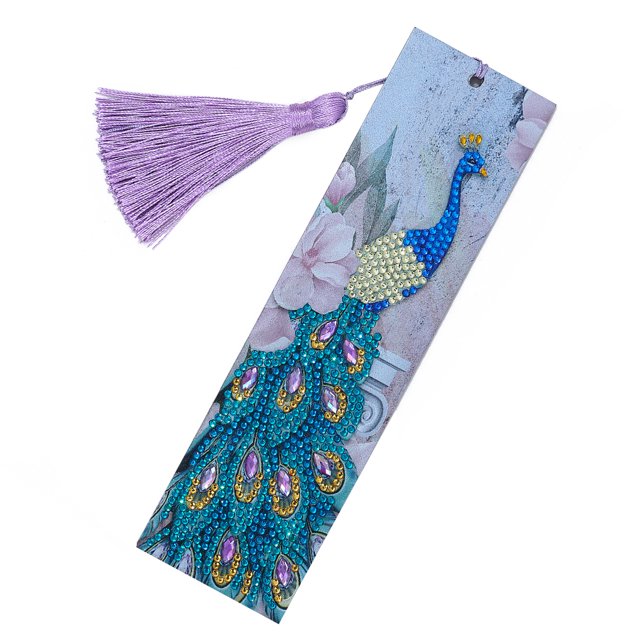 Matsuzay Marcapáginas con pintura de diamantes 5D DIY, decoración de borlas de cuero, marca de libro para el Día de San Valentín, graduación, Artesanía Pavo real Matsuzay HA003279-07