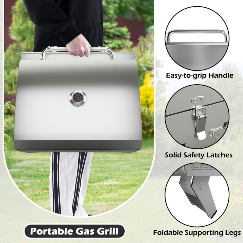 Spaco Stainless Steel Propane Grill with Lid for Outdoor Camping Tailgating Picnic Party-Silver, Camp Stove for Outdoor Cooking