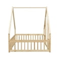 thumbnail image 6 of Full Size Floor Bed for Kids Toddlers, Wooden Montessori Bed Frame with Roof and Fence Guardrails, Playhouse Bed Tent Bed for Boys Girls Bedroom, Easy Assembly, Natural, 6 of 7