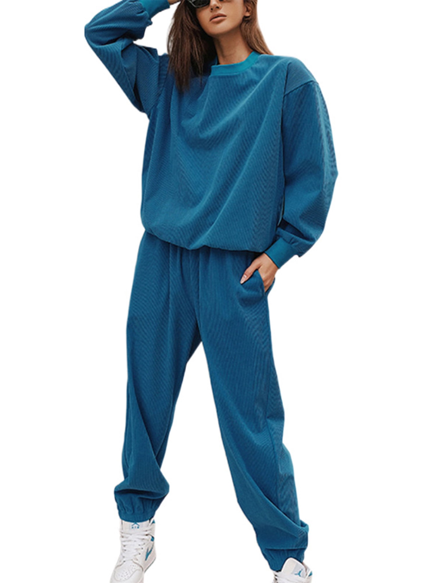 Niuer Women Two Piece Outfit Long Sleeve Sweatsuits Crew Neck Tracksuit