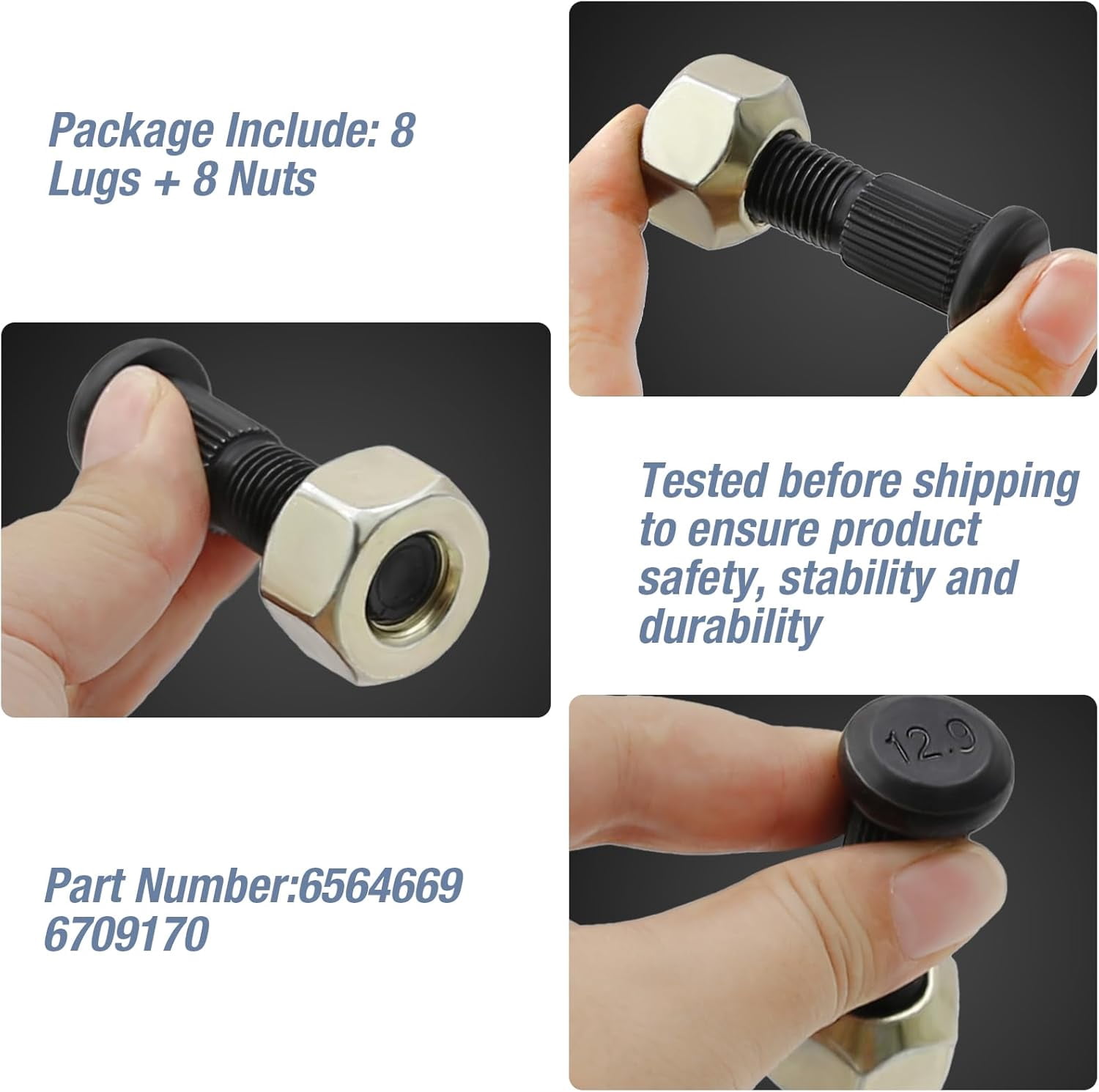 Aniceparthy 8Set 6564669 6709170 Lug Nut & Stud Kit Replacement for Bobcat 720 722 730 731 732 741 742 743 751 753 763 773 863 873 883 S100 S130 S150 S160 S175 S185 S205 S220 S250 S300 A220 A300 S510
