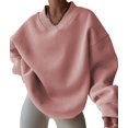 thumbnail image 3 of Women'S V Neck Oversized Sweatshirts Casual Drop Shoulder Long Sleeve Pullover Tops Pink M, 3 of 9