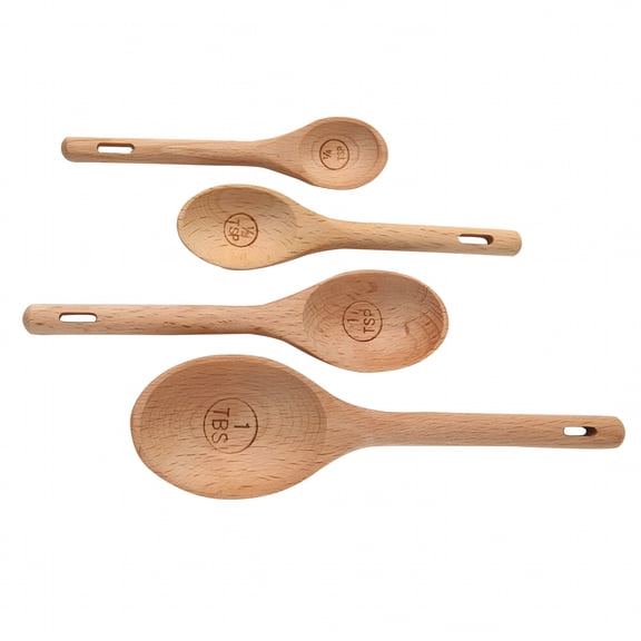 ACDANC 2026 New Wooden Measuring Spoons Set 4 Pcs Portable Beech Measuring Spoons Natural Wooden Engraved Accurate Spoons Baking Utensil Set for Dry and Liquid Ingredients
