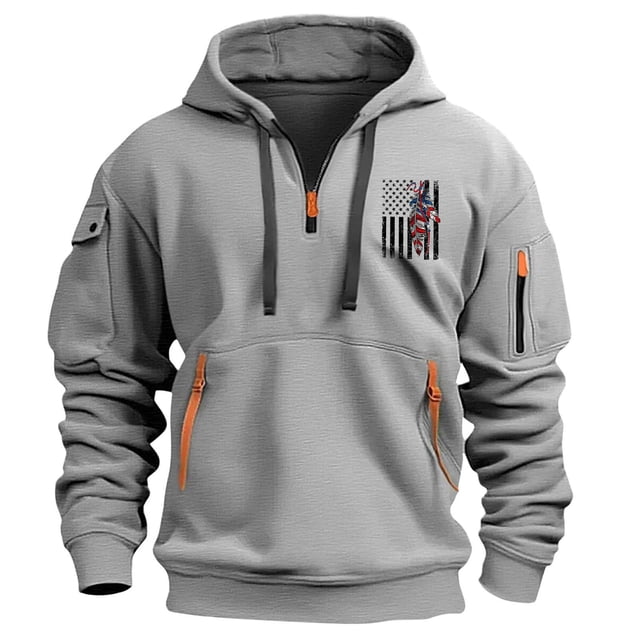 Styesk Sweatshirts for Men Men's Spring And Fall Printed Hooded Sweatshirt Zipper Multi-Pocket Pullover Sweatshirt