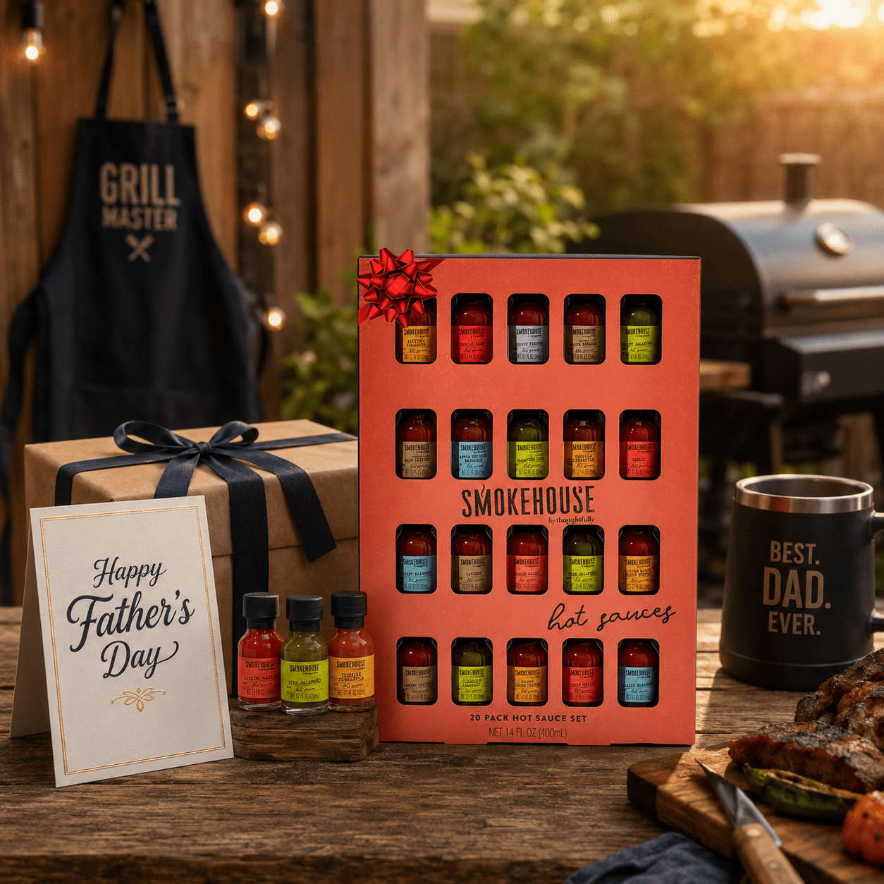 Smokehouse by Thoughtfully Hot Sauce Gift Set, Delicious and Unique Flavors Variety Pack for Father's Day Gifts, 20 Count