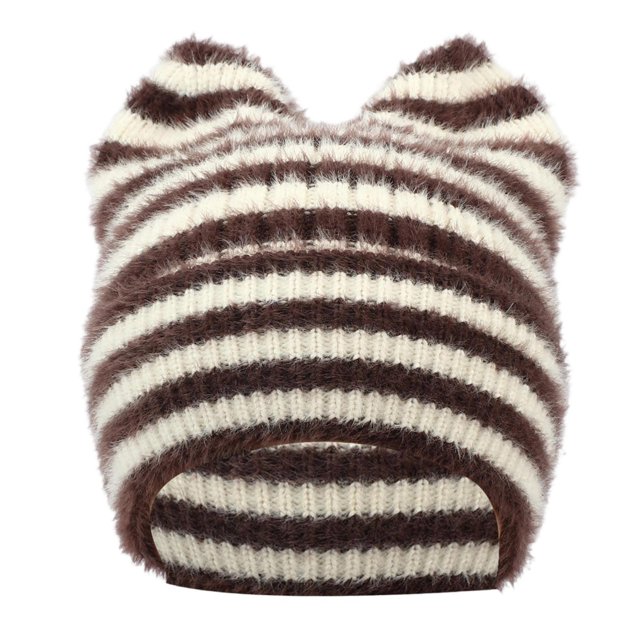 Gorro de lana con orejas de rayas y forma de pan al vapor para niños, gorro de invierno grueso con protección para las orejas, gorro de mujer
