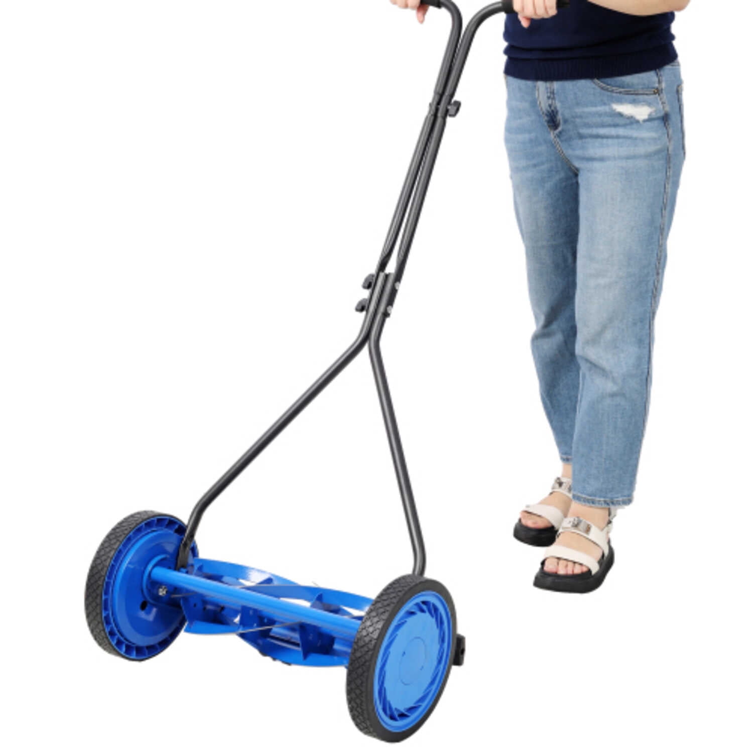 14in Blue Push Reel Lawn Mower - Manual Reel Mower for Small Yards Eco-Friendly & QuietBlack+Blue + Steel