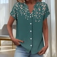 thumbnail image 4 of Maqroz Womens V Neck T Shirts Trendy Short Sleeve Button Down Loose Fit Floral Printed Summer Vacation Hawaii Tops Casual Blouses 2026 Green XL, 4 of 5
