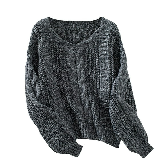 Gnshining Oversized Sweaters for Women Long Sleeve V Neck Loose Pullovers Fall Fashion Cable Knit Solid Color Shirts