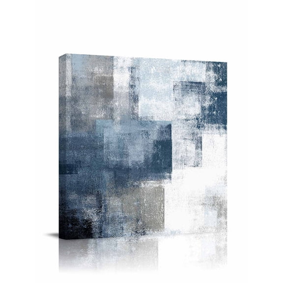 Abstract Art Canvas Wall Art, Gradient Dark Blue Vintage Minimalist Framed Wall Decor Modern Artwork Prints Painting for Living Room, Bedroom, Kitchen & Cafe Decor 16x16 Inch