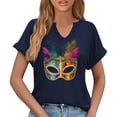 thumbnail image 6 of Craaazy Mardi Gras Shirts for Women Short Sleeve Casual Carnival Printed V-neck T-shirts Gifts, 6 of 6