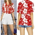 thumbnail image 2 of HAPPY BAY Women's Button Down Blouses Summer Beach Vacation Party Tops Camp Short Sleeve Blouse Hawaiian Shirts for Women Relaxed Fit Dressy XXL Poppy, All Hibiscus, 2 of 6
