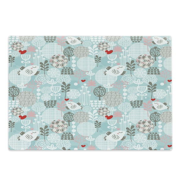 Floral Cutting Board, Valentines Day Themed Little Birds Hearts and Numerous Abstract Flower Concepts, Decorative Tempered Glass Cutting and Serving Board, Large Size, Multicolor, by Ambesonne