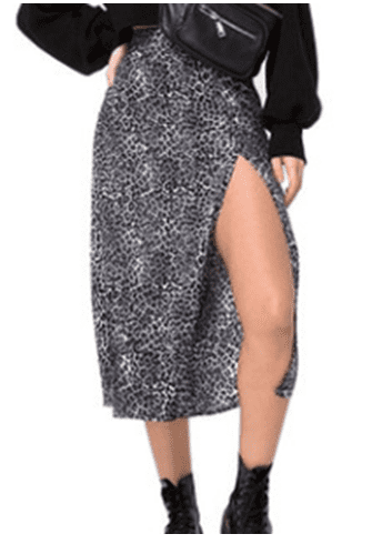 leopard print split skirt