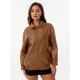 thumbnail image 4 of Women'S Loose Fashion Long Sleeve Lapel Oversized Faux Leather Jacket with Zipper Spring Fall Clothing Camel XXL, 4 of 9