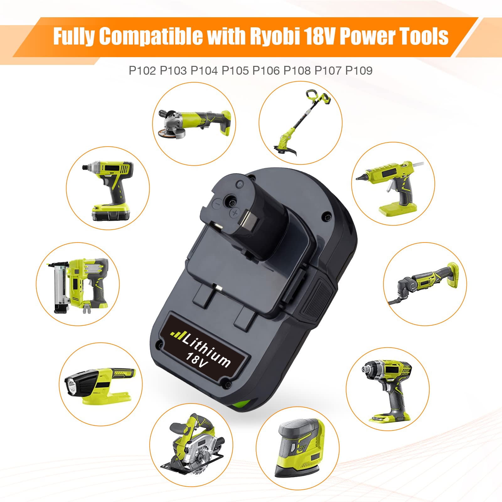DASNITE 8.0Ah Battery Replacement for Ryobi 18V Battery, 18 Volt Lithium ion Batteries for Ryobi One 18V Cordless Tools P108 P107 P105 P104 P103 P102,4 Packs