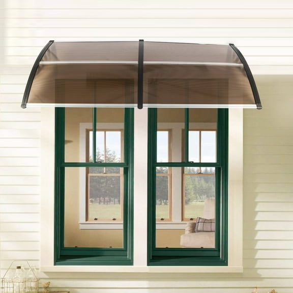 Cfowner 80"×40" Polycarbonate ABS Brown & Black Bracket Door/ Window Awnings for Patios, Outdoor Awning for Rain Snow Protection, Awnings for Windows (Aluminum Fixing Bars)