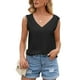 thumbnail image 2 of Camiseta de mujer Sexy Hollow Lace Manga corta Cuello en V Top informal suelto, Negro, M Sweethay AP001247-10, 2 of 7