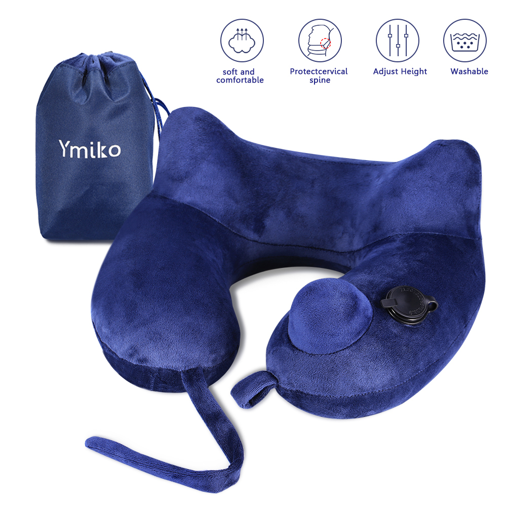 Eecoo Soft Velvet Inflatable Travel Neck Pillow For Airplanes