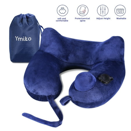 Yosoo Inflatable Travel Pillow for Airplanes - Best Travel Neck Pillows,with Adjustable Firmness,Packsack,Luggage Clip,Washable Cover - Luxury U Shaped Kneck Pillow & Airplane Travel