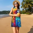 thumbnail image 3 of Balery Colorful Parrot Jungle Dream Vestidos de verano para mujer con estampado: vestido holgado sin mangas, vestido playero informal y cómodo para días calurosos., 3 of 7