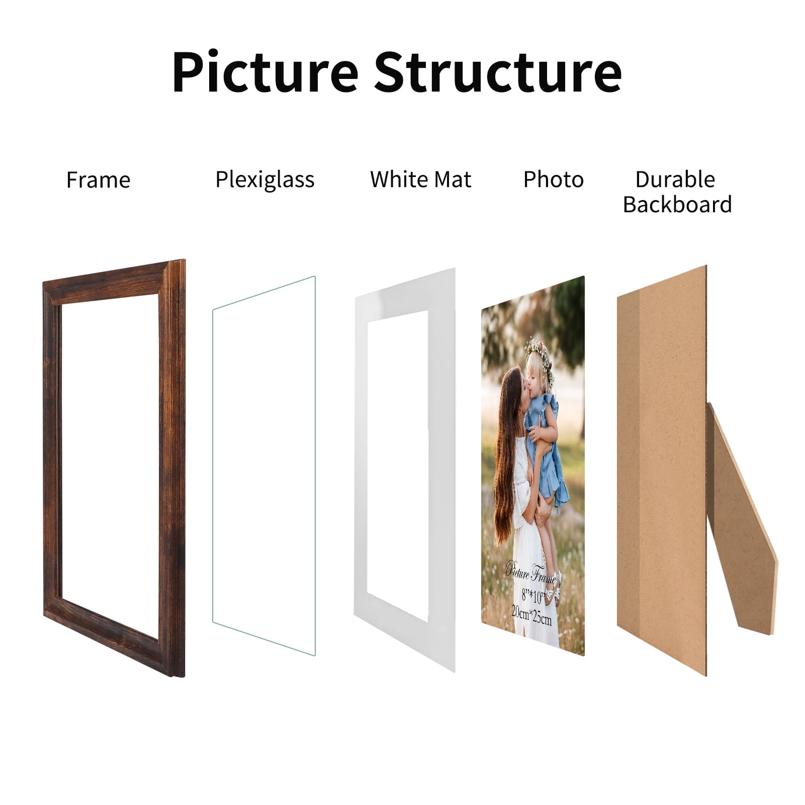 5-Pack 8x10 Rustic Brown Wood Picture Frames with Glass Front