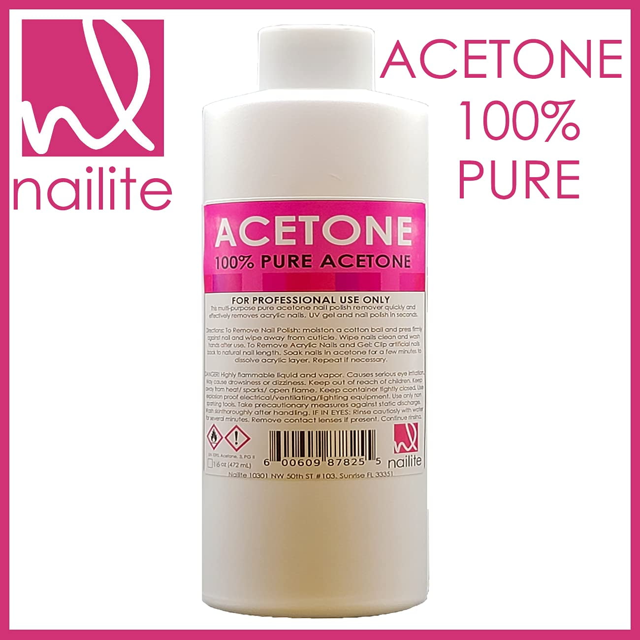 Nailite Nail Polish Remover – 100% Pure Acetone, Professional Use (8 fl.  Oz) 