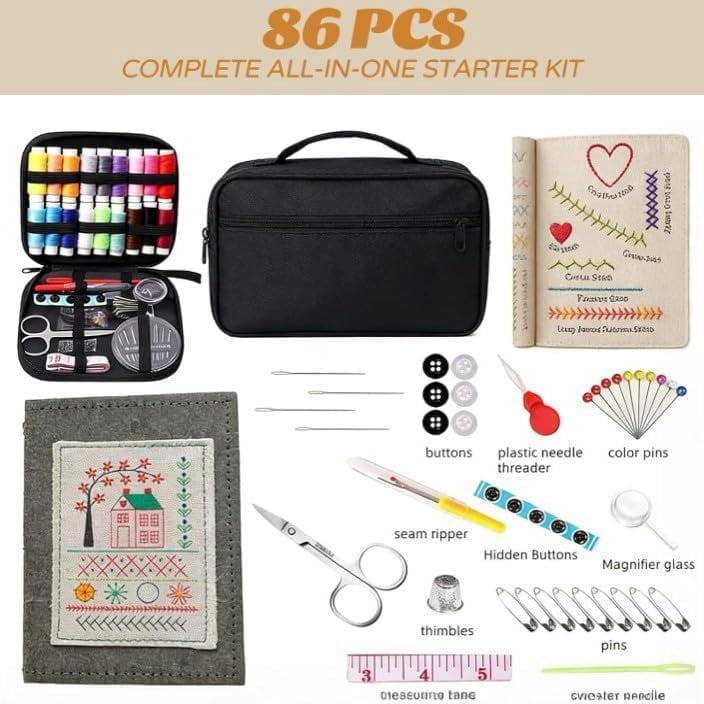 ZLNDR 2026 Upgraded Embroidery Stitch Book Kit, 106 Patterns with Tools & Tutorials, 86 PCS Beginner Embroidery Kit, Portable All-in-One Hand Embroidery Book for Adults & DIY Craft Lovers
