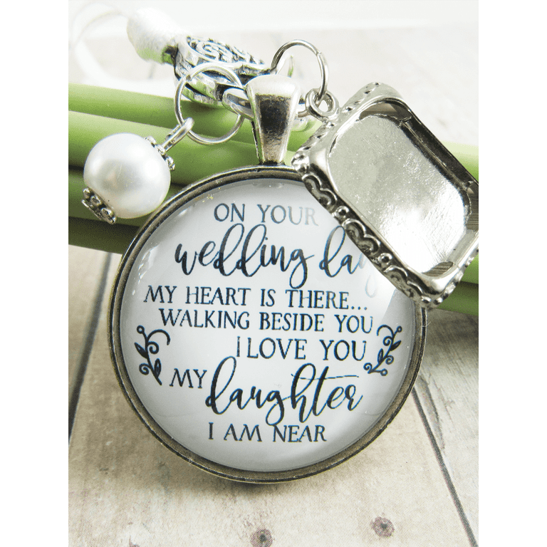 Wedding Bouquet Charm Memorial Dad I Carry You In My Heart 1 Photo Frame  White Glass Silvertone Pendant Jewelry Something Blue Bead In Loving Memory