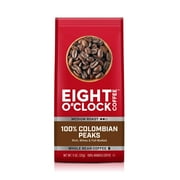 Eight Oclock Coffee 100% Colombian Peaks & Arabica, 11 Ounce (Pack Of 6) Medium Roast Whole Bean Coffee, Rich & Winey Packaging May Vary
