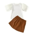 thumbnail image 1 of Filles Ensemble Ensemble Solide Plume Manches Col Rond T-Shirt Décontracté A-Line Jupe Courte Costume, 1 of 7