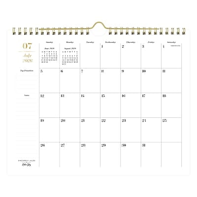 2026-2027 Blue Sky Sincerely Jules Elevated 8.75" x 11" Academic Monthly Wall Calendar, White/Gold (159114)