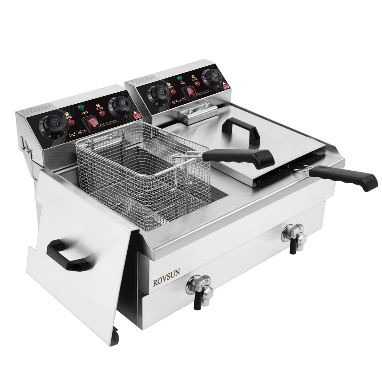 ROVSUN 15qt 3400W 2-Basket Commercial Electric Deep Fryer, Stainless Steel