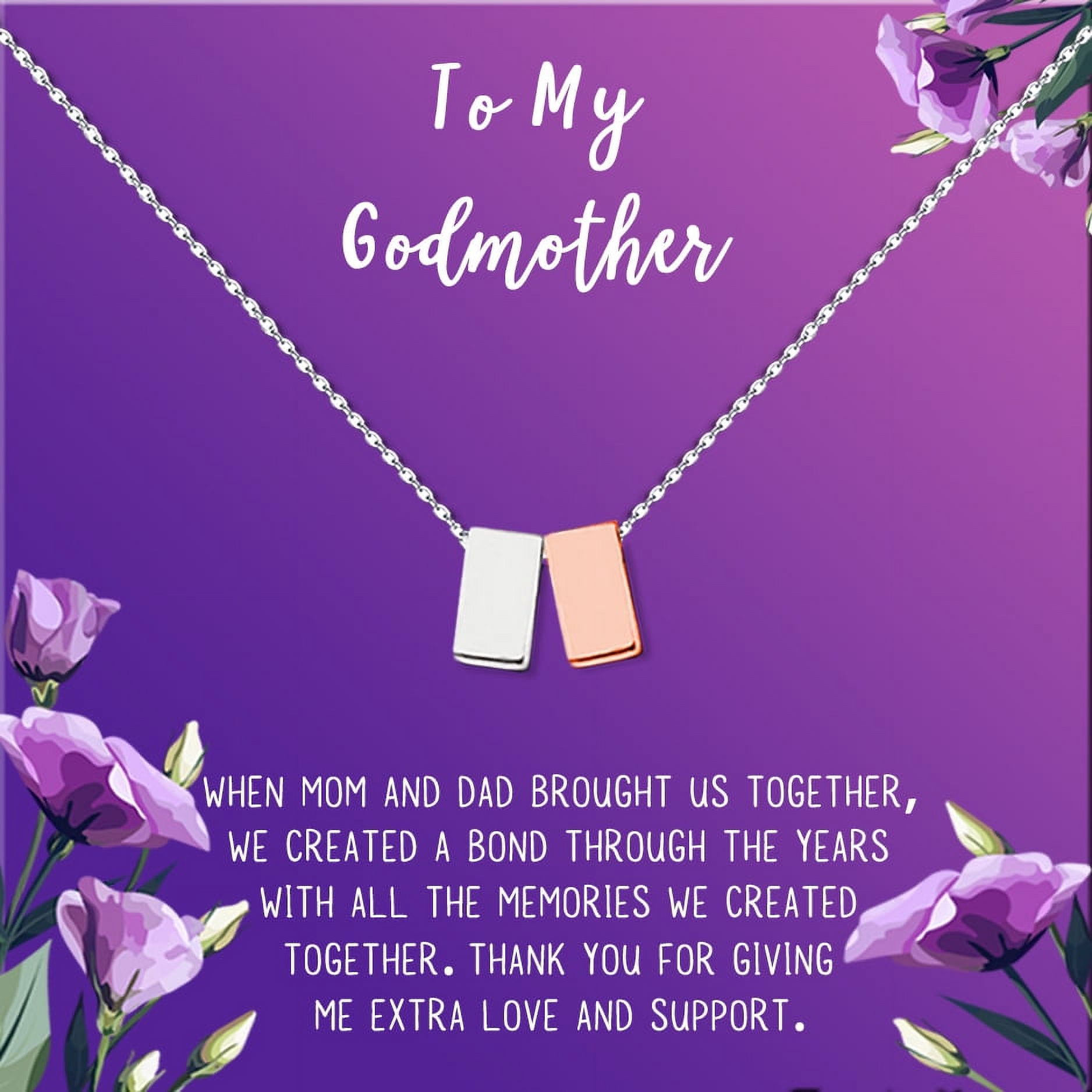 To My God Mother Mother's Day Gift, Gift for Her, Godmother's Day Gift, Godmother's Gift for Mother's Day, Godmother's Day Necklace and Card[Silver and Rose Gold Cube,Purple Gradient]