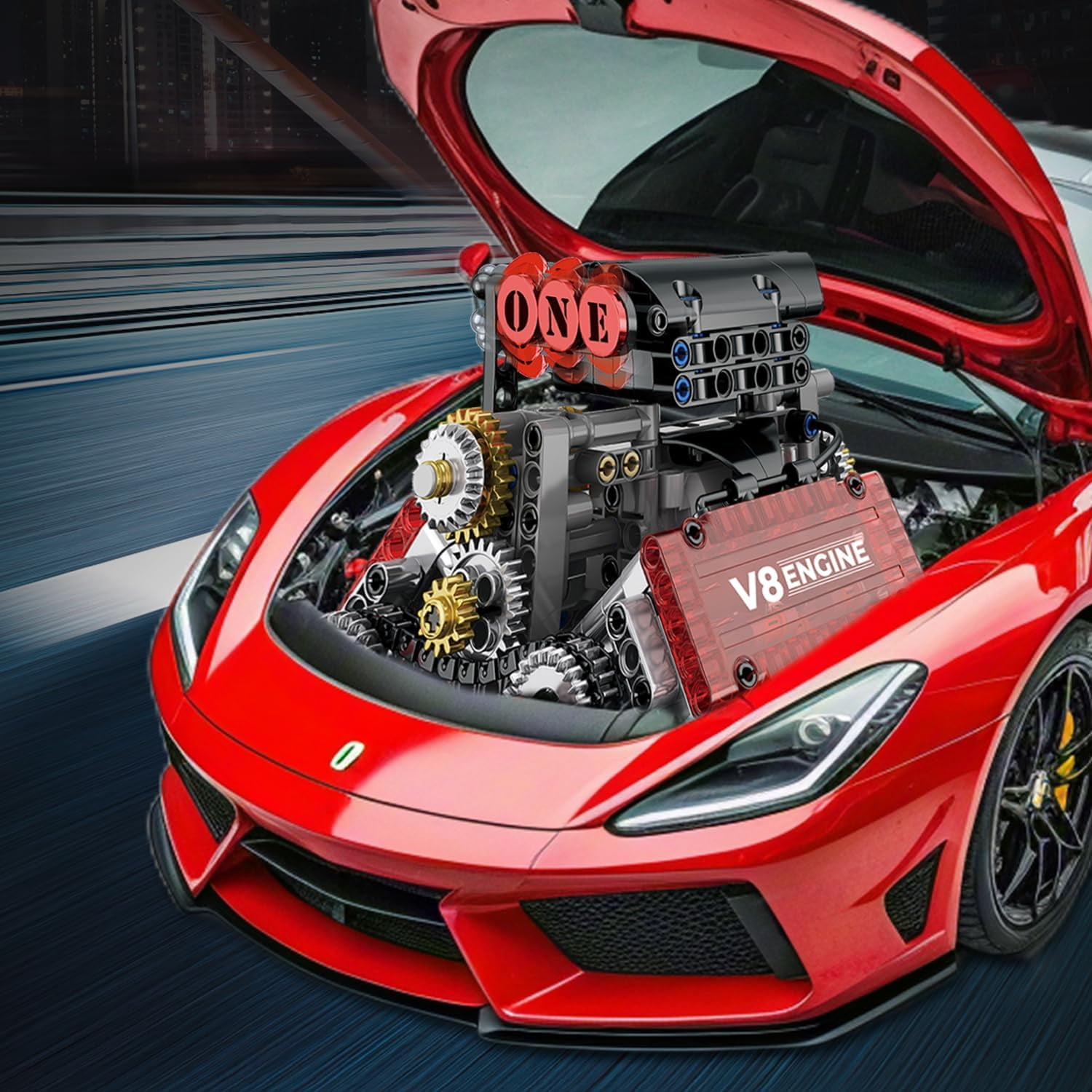 478PCS V8 Engine Building Set,V8 Engine Model kit that Run,Build Your Own STEM Mini V8 Model Engine Kit with Battery Box and L Motor,8-Cylinder Car Engine Building Engineering Toys for Kids Adults