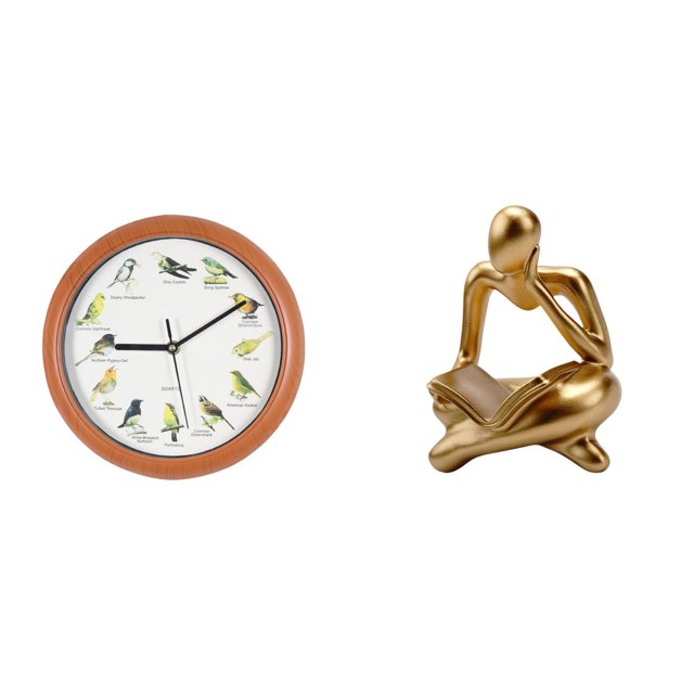 Reloj de pared,Reloj de pared con pájaro cantor Relojes de pared con pájaros,Figura de lector abstracto,Estatua de pensador abstracto,arte,artesanías,decoraciones,Figuras humanas decorativas
