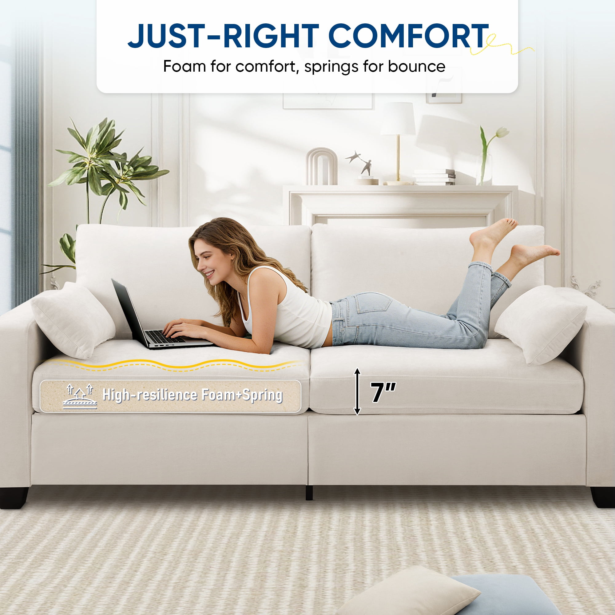 Lunale 79" Chenille Loveseat Sofa, Modern Cloud Couch for Living Room, Apartment, Beige
